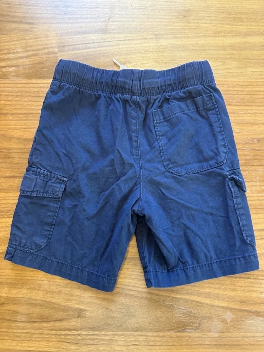 Boys Navy Blue Elastic Waist Cargo Shorts with Drawstring